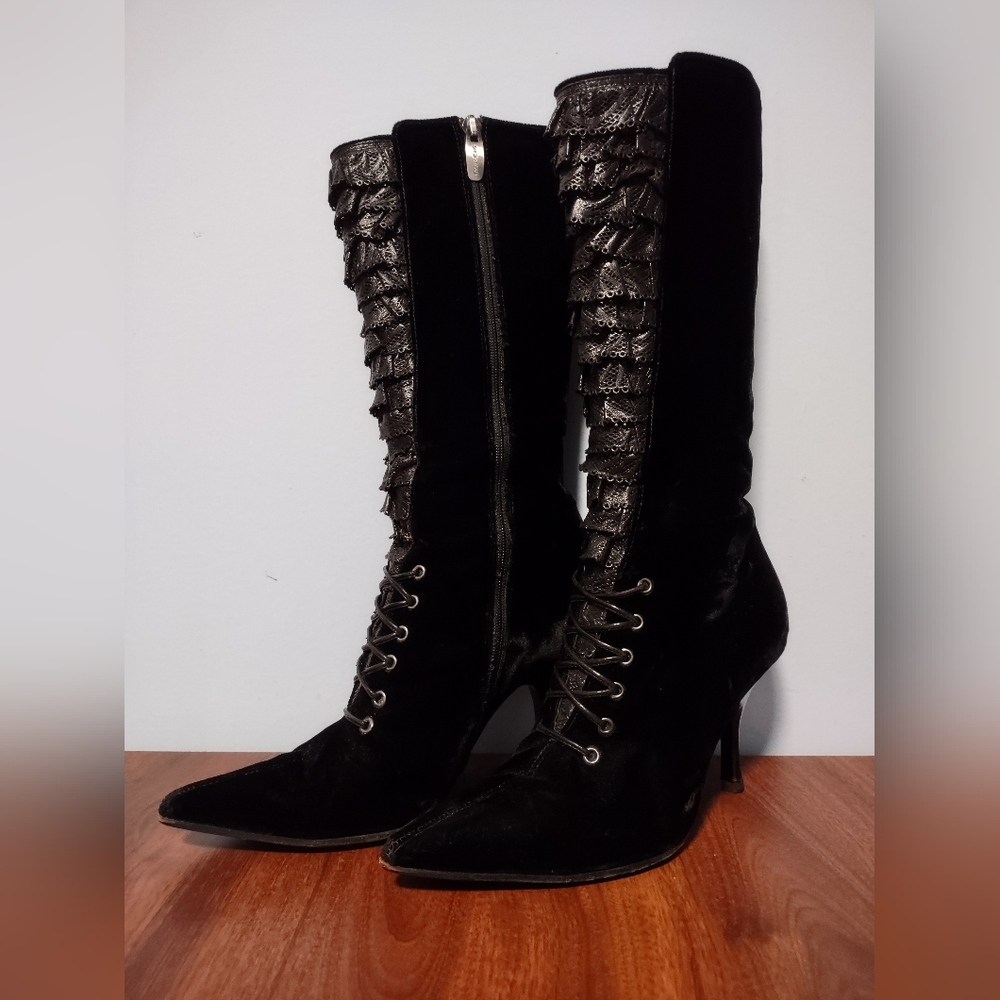 Sergio Rossi Women's Black Boots With Zipper 35 Italy Vero Cuoio